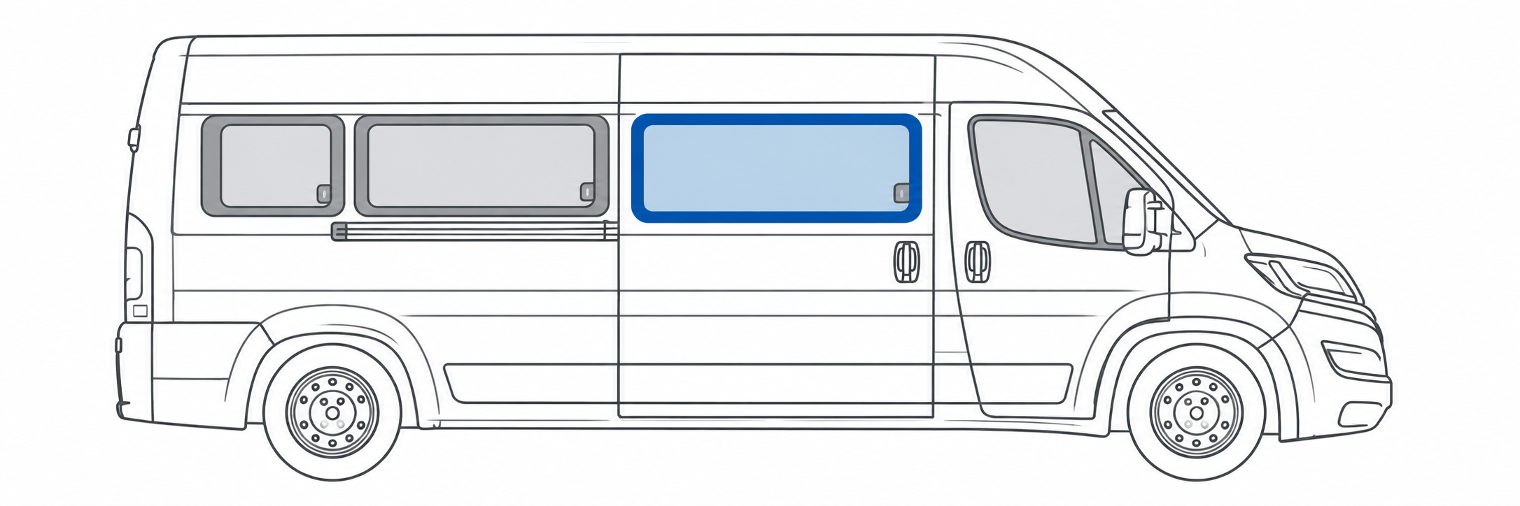 Right sliding door fixed window position for Fiat Ducato, Citroën Jumper and Peugeot Boxer 2007+